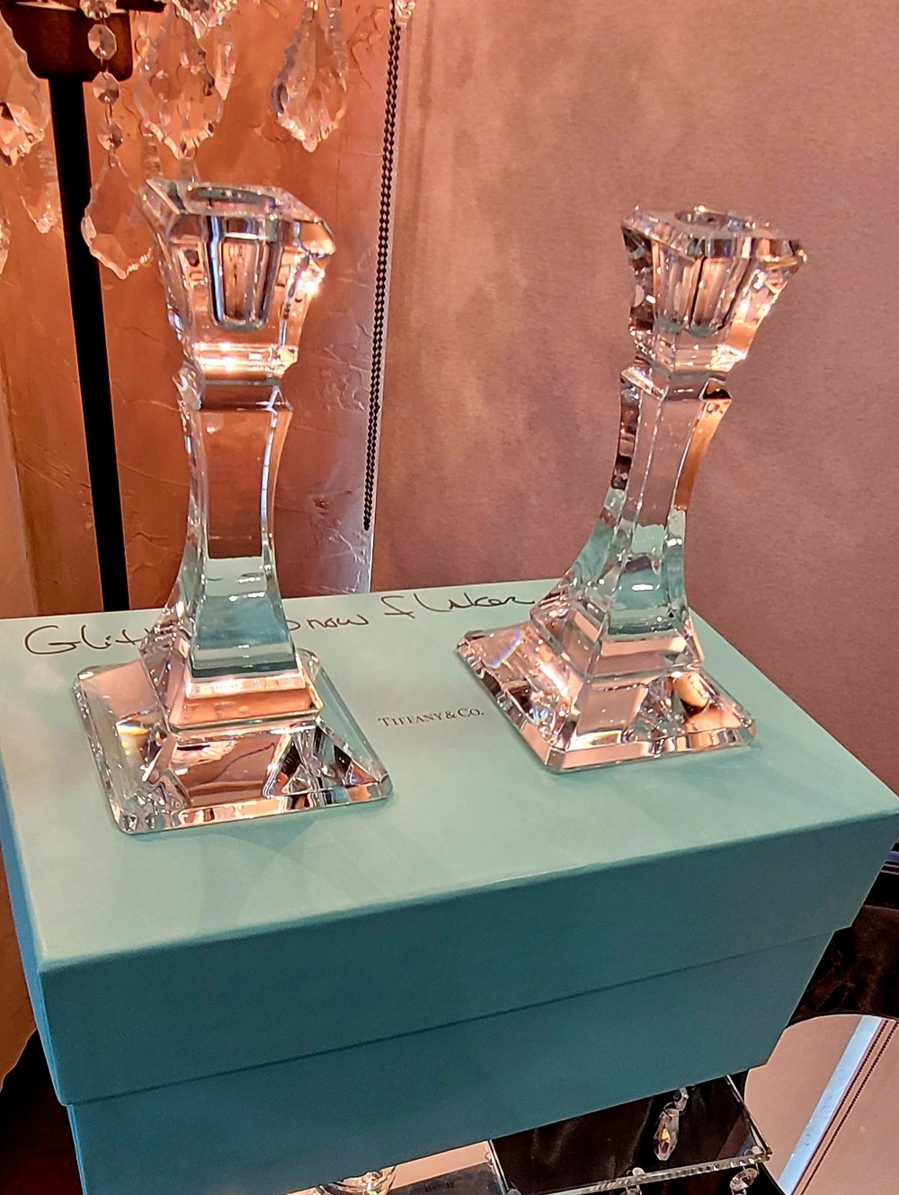 Tiffany & Co. Crystal Glass Candlestick Holders, One Pair. Elegant Classic
